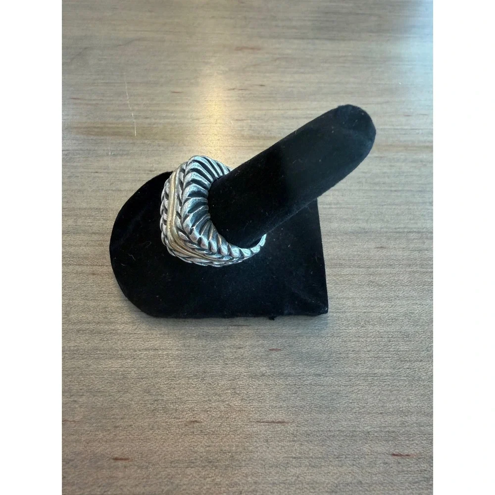 Dian Malouf Ring Women Size 7 Silver 14K Gold Chevron Cable Wheat Band Statement